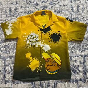 VTG Y2K Canopy CCNY Urban Wear Skater HipHop Yellow Graphic Button Up Shirt SZ S